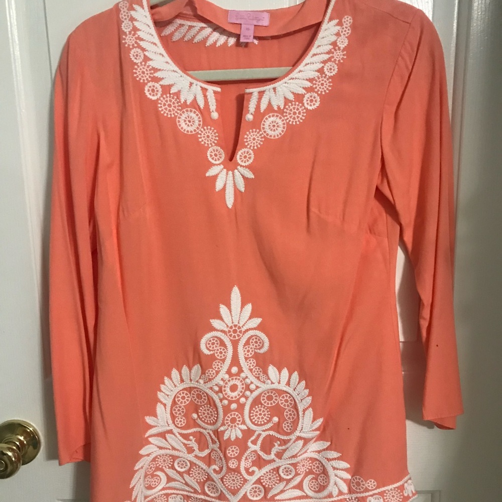 Lilly Pulitzer Peach Orange Embroidered Tunic Top